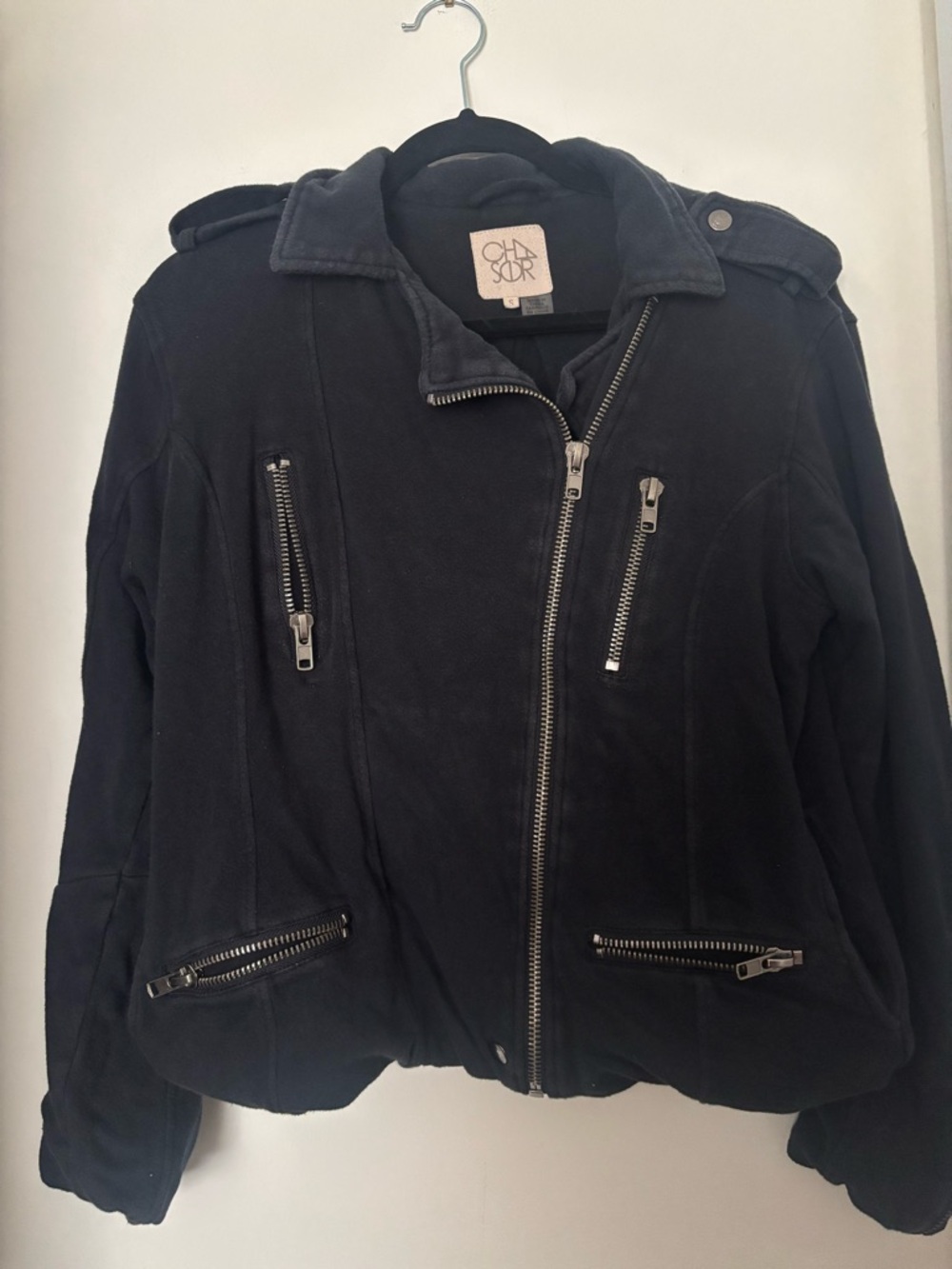 Chaser Black Bomber Jacket with Silver Zippers